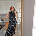 Abito Qipao cinese nero e lilac