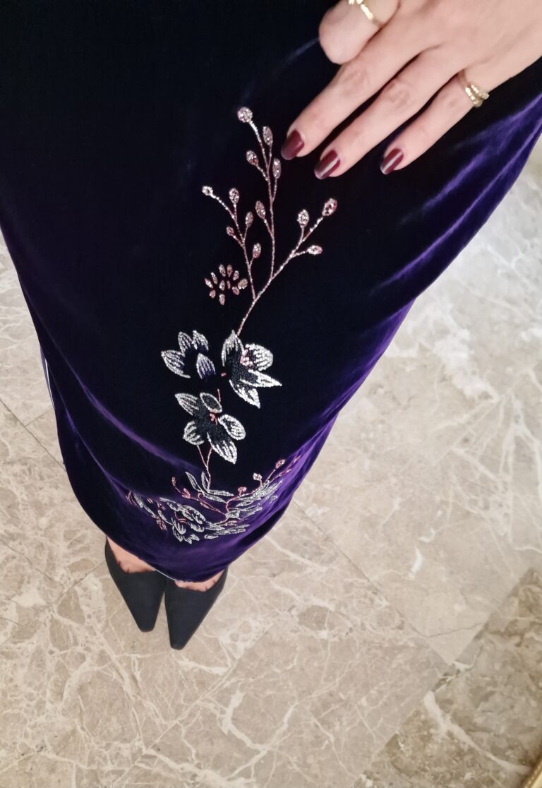 Abito Qipao Sartoriale in velluto di Seta viola - immagine 8