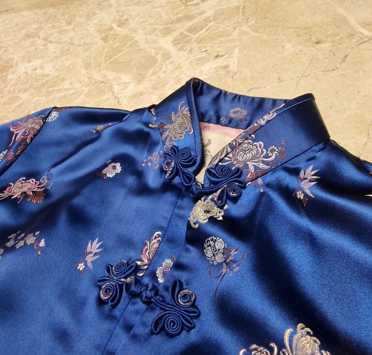Giacca vintage tradizionale cinese in raso blu - immagine 8