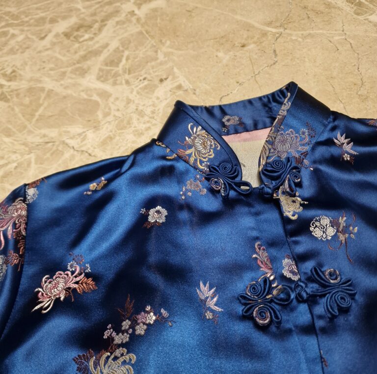 Giacca vintage tradizionale cinese in raso blu - immagine 9