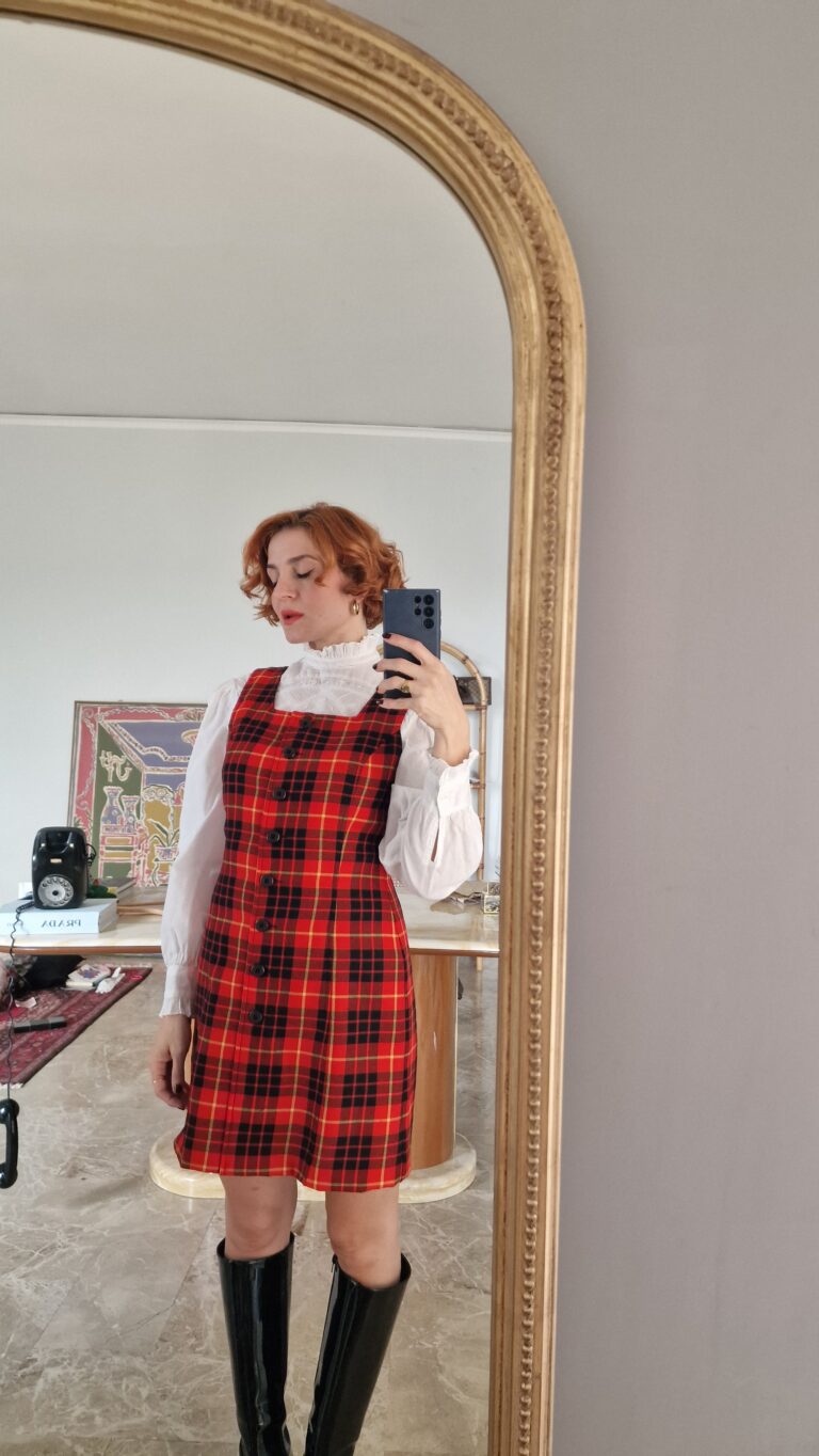 Abito vintage pattern tartan in pura lana - immagine 2