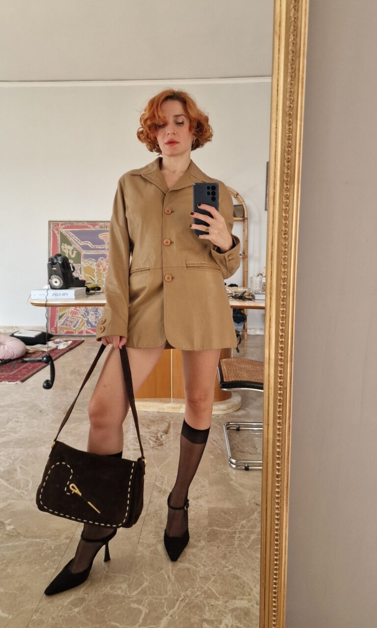 Giacca vintage in vera pelle nocciola - immagine 3