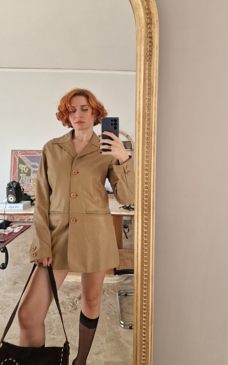 Giacca vintage in vera pelle nocciola