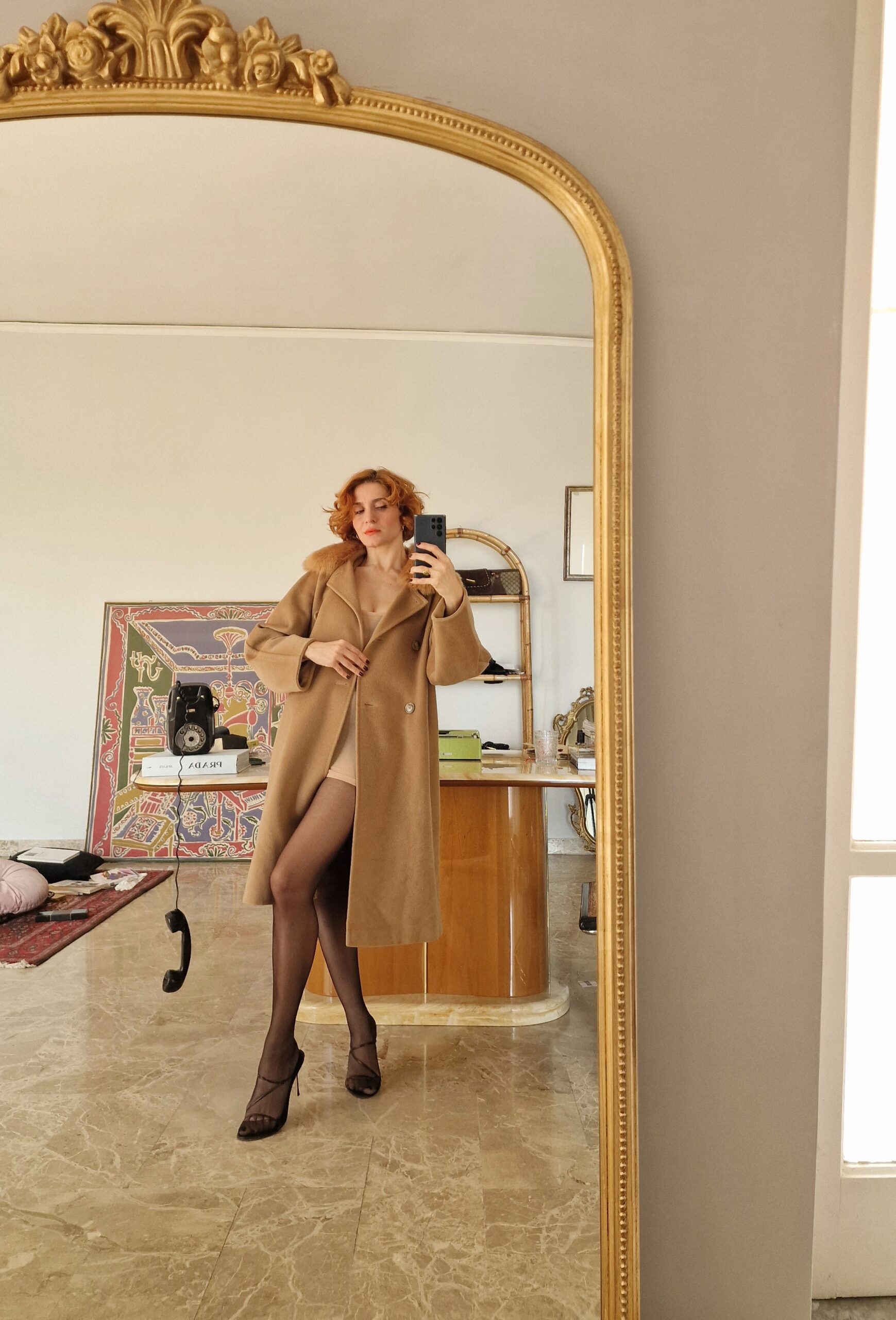 Max Mara cappotto cammello con collo ecopelliccia tg 40