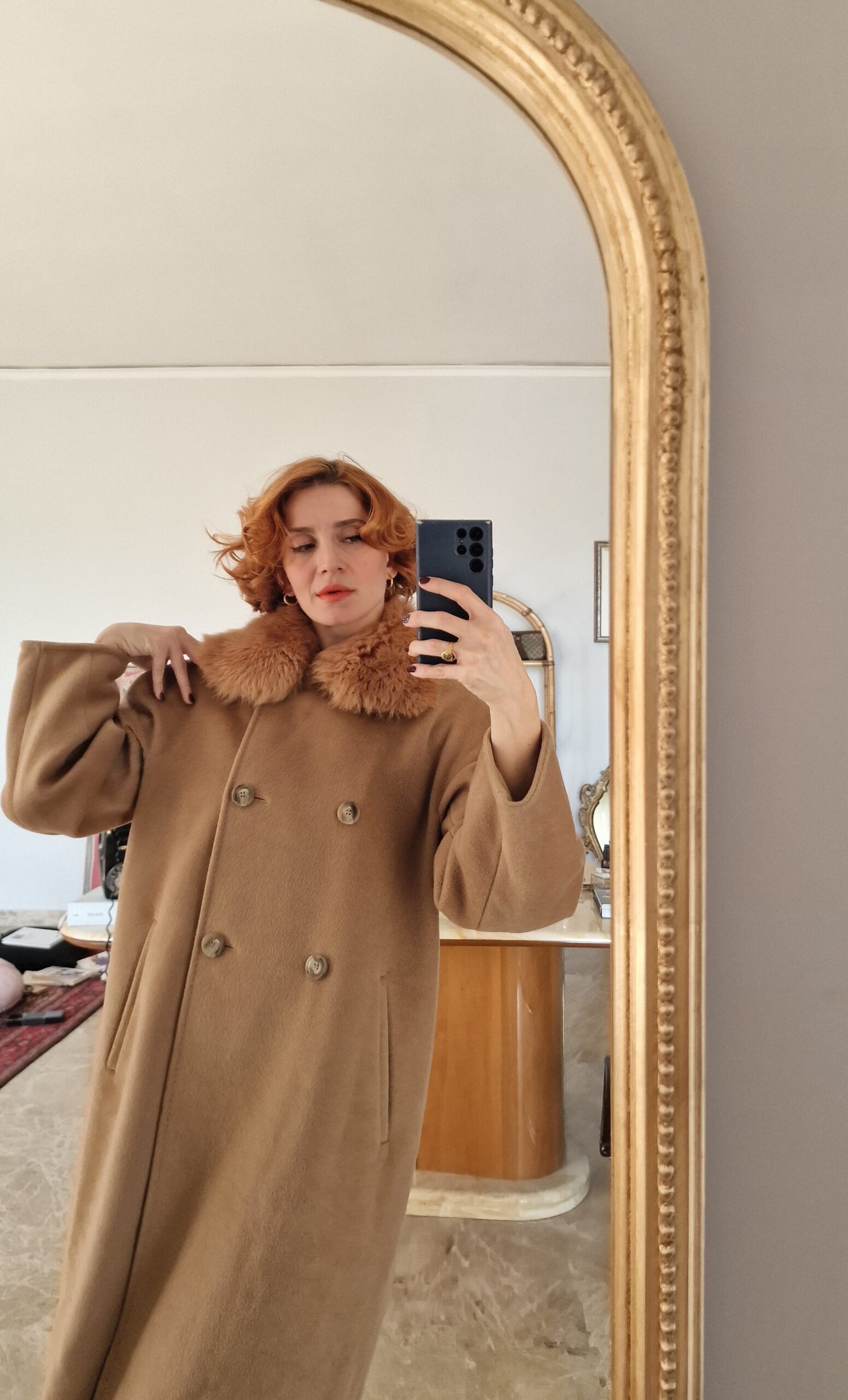 Max Mara cappotto cammello con collo ecopelliccia tg 40 - immagine 6