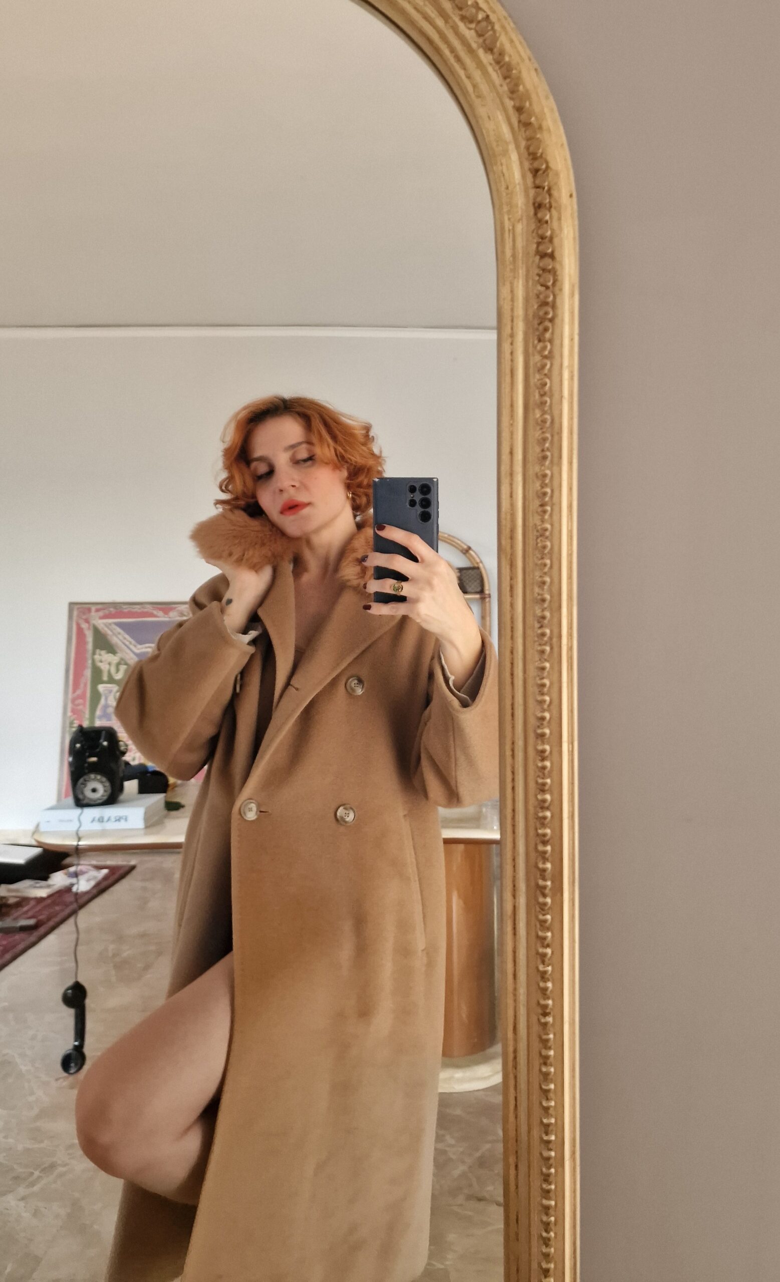 Max Mara cappotto cammello con collo ecopelliccia tg 40 - immagine 3