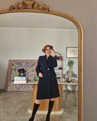 Cappotto doppiopetto vintage sartoriale in pura lana blu