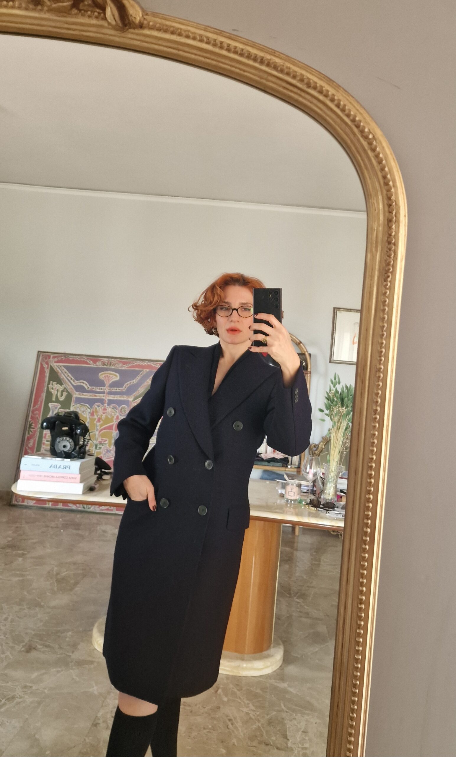 Cappotto doppiopetto vintage sartoriale in pura lana blu - immagine 5