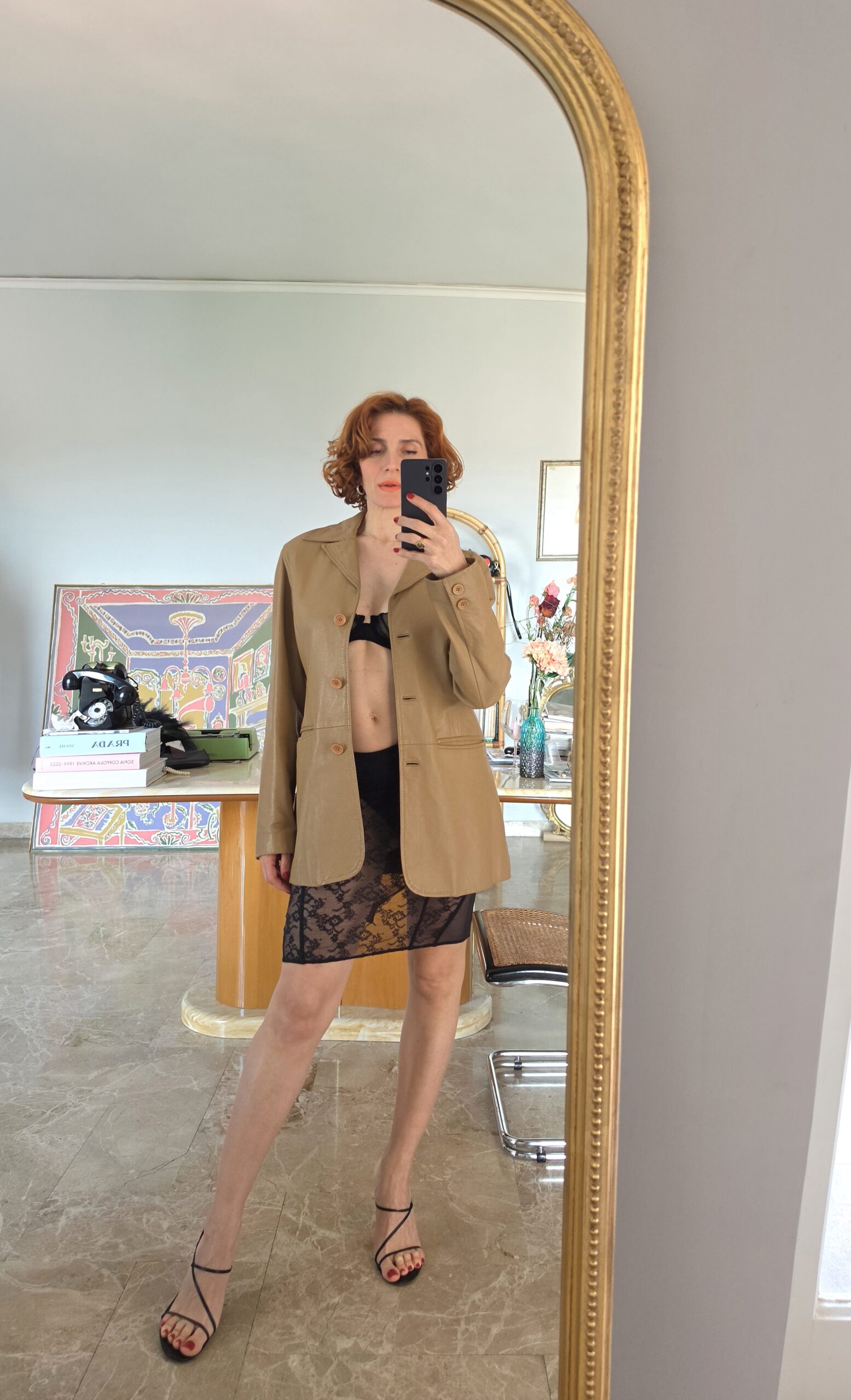 Giacca vintage in vera pelle camel cappuccino - immagine 3