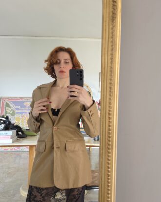 Giacca vintage in vera pelle camel cappuccino