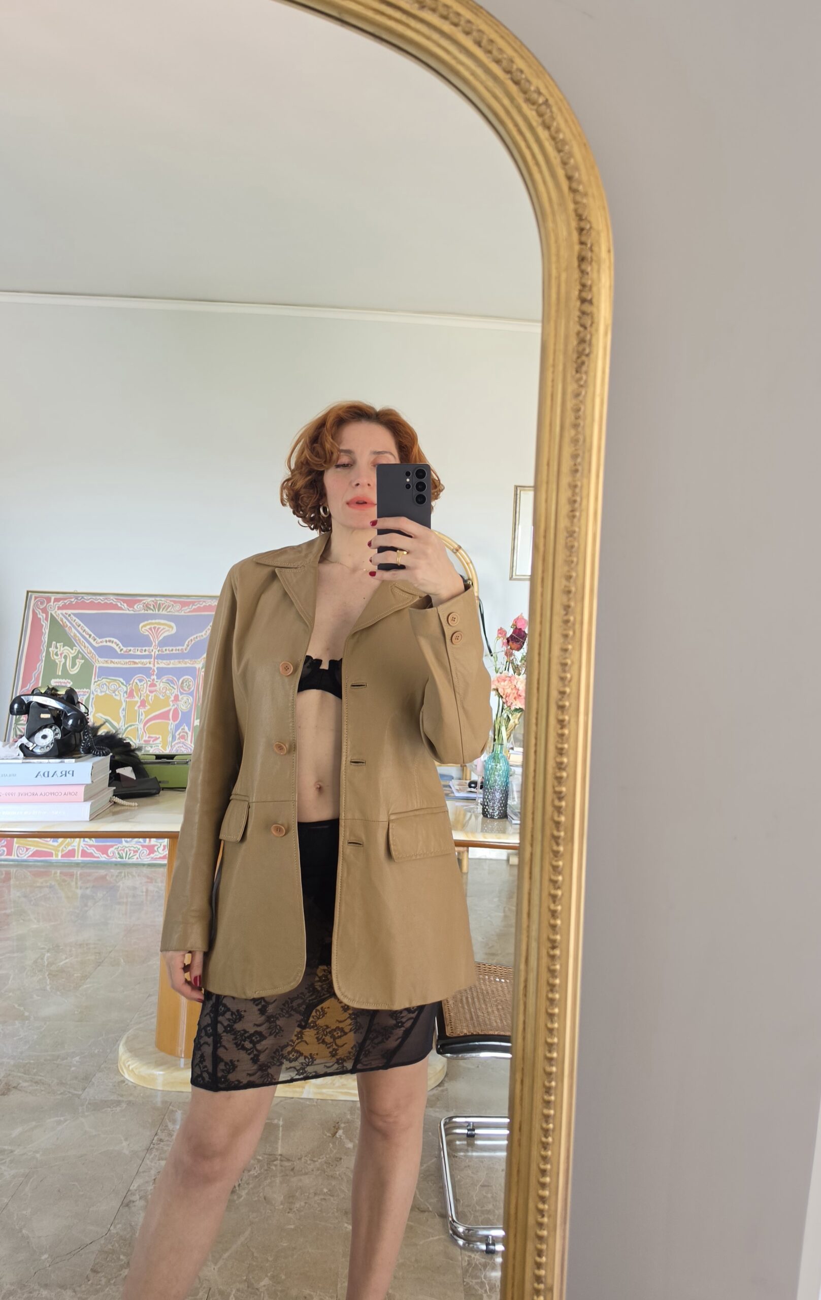 Giacca vintage in vera pelle camel cappuccino - immagine 2