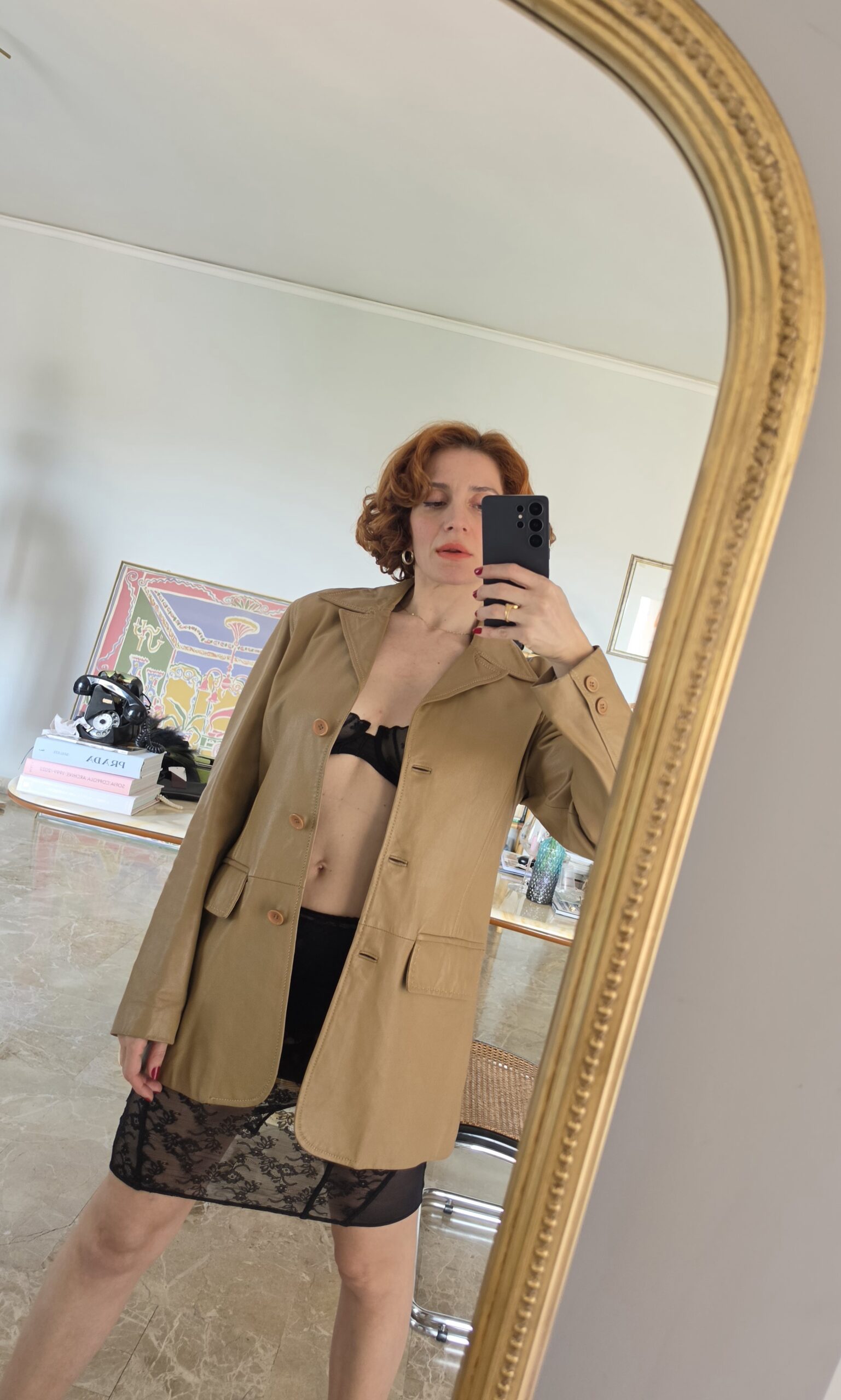 Giacca vintage in vera pelle camel cappuccino - immagine 6