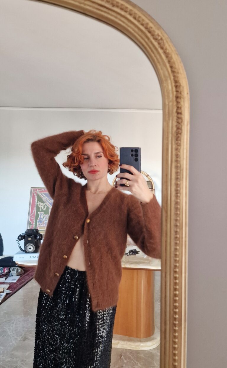 Cardigan vintage in lana angora terracotta