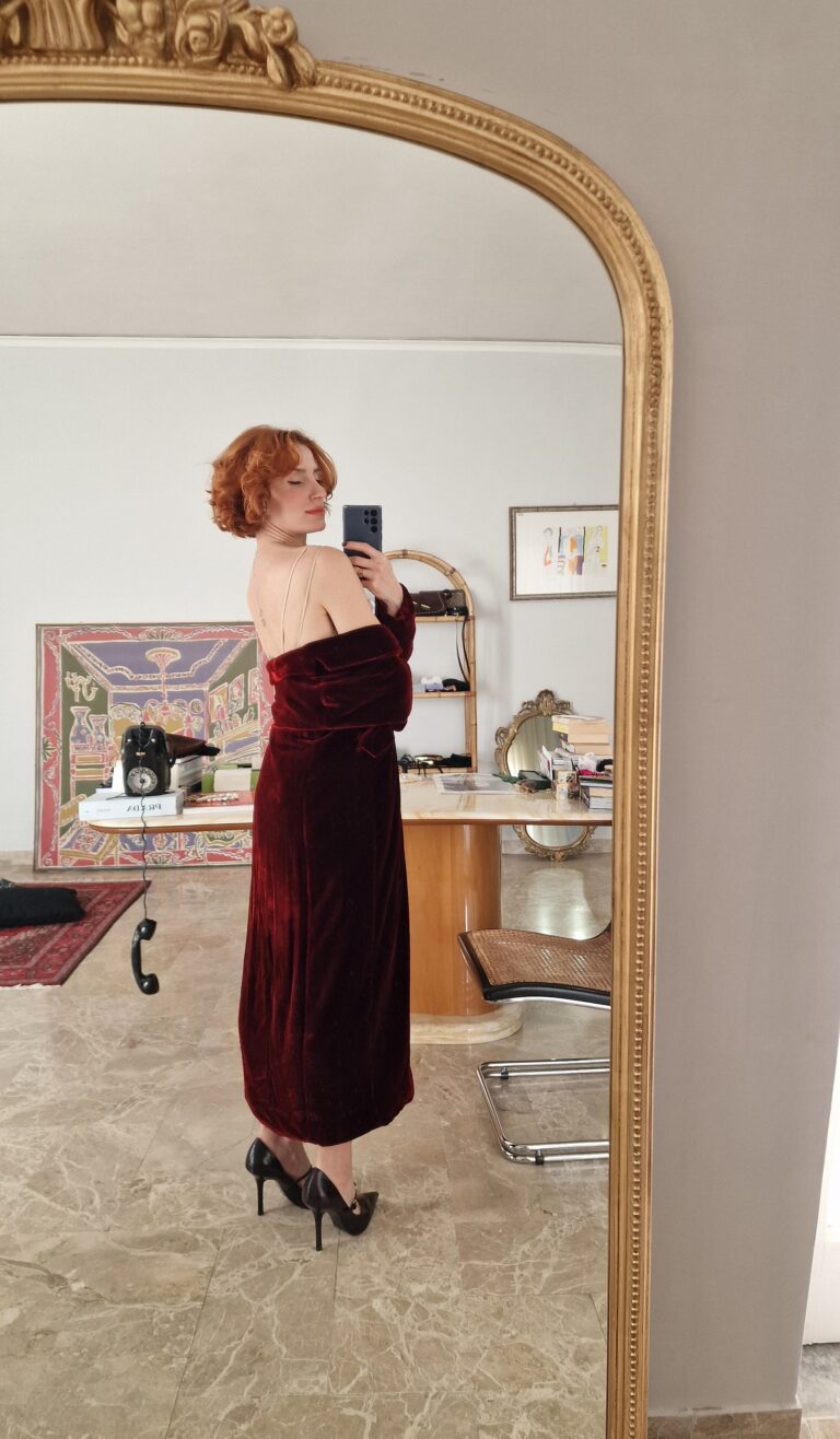 Cappotto in Velluto di seta burgundy by Blunauta - immagine 3