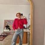 Cardigan handmade lana rosa shocking
