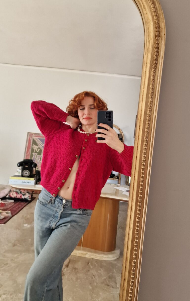 Cardigan handmade lana rosa shocking - immagine 2