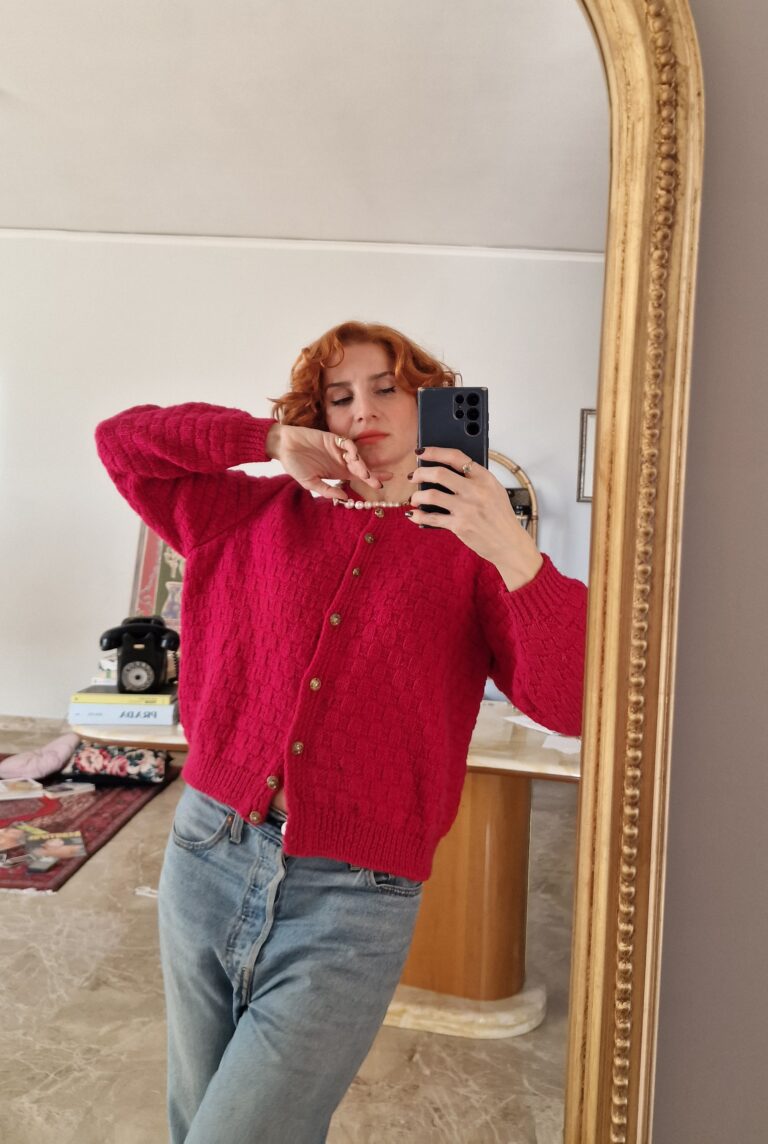 Cardigan handmade lana rosa shocking - immagine 3