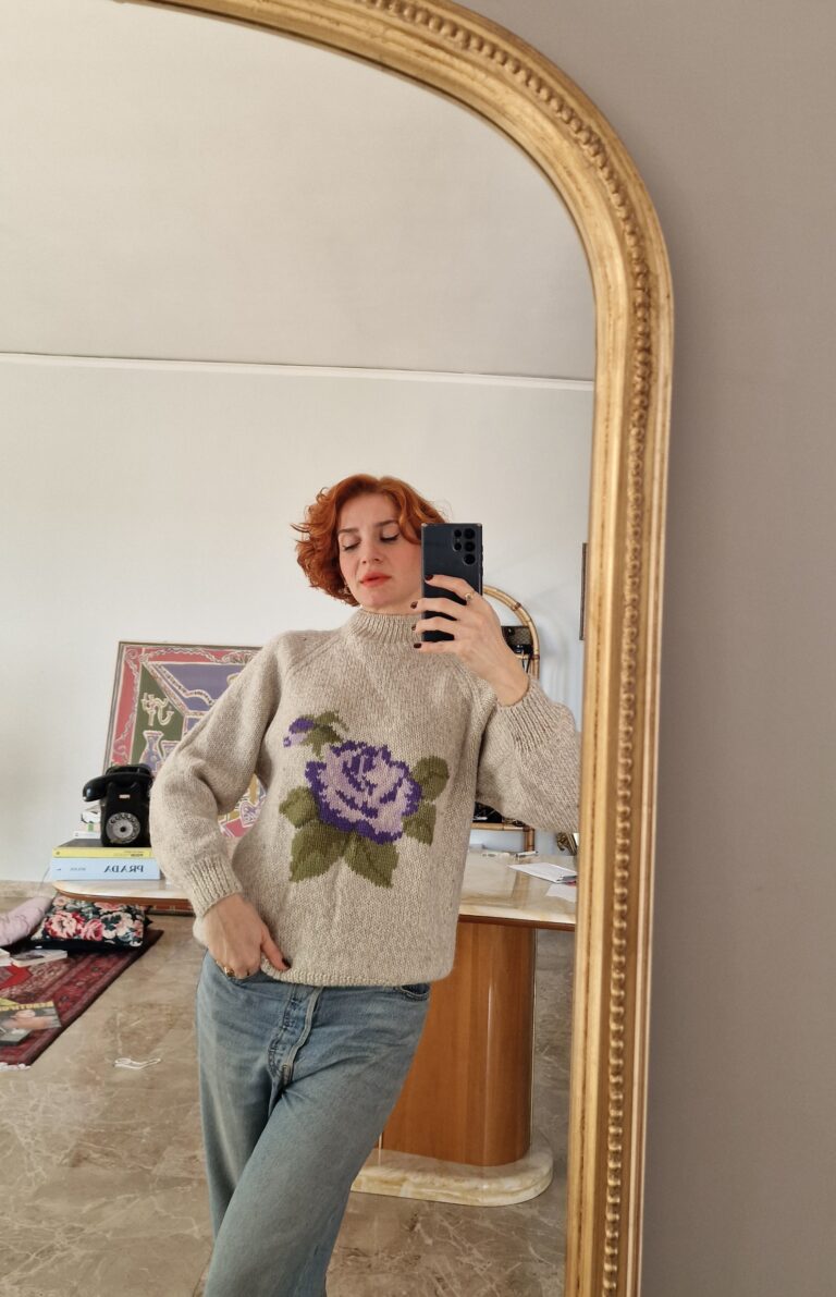 Maglione handamade lana rosa lilla - immagine 3