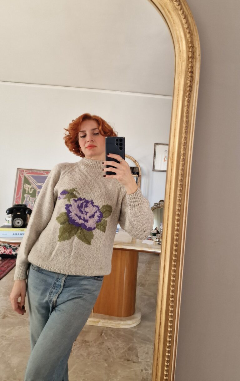 Maglione handamade lana rosa lilla - immagine 4