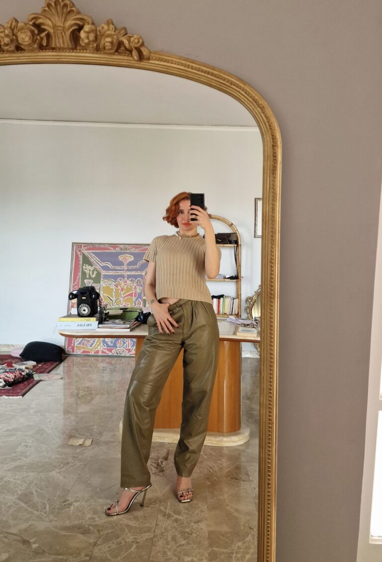 Vintage olive leather pants