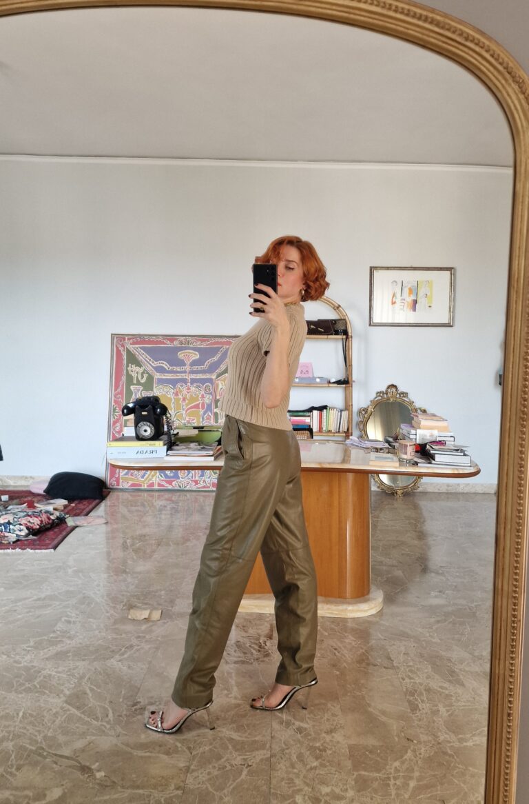 Vintage olive leather pants - immagine 3