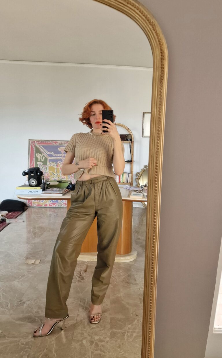 Vintage olive leather pants - immagine 2
