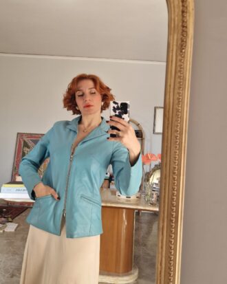 Giacca pelle color cielo