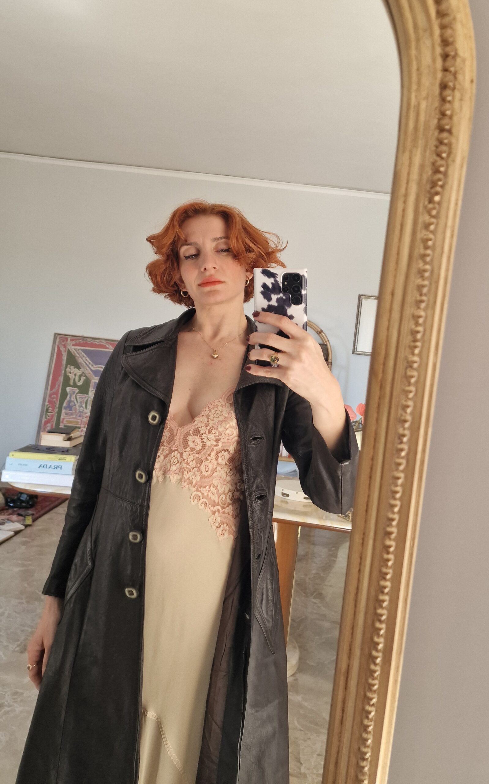 Trench coat vintage artigianale in vera pelle testa di moro tg40/42 - immagine 10