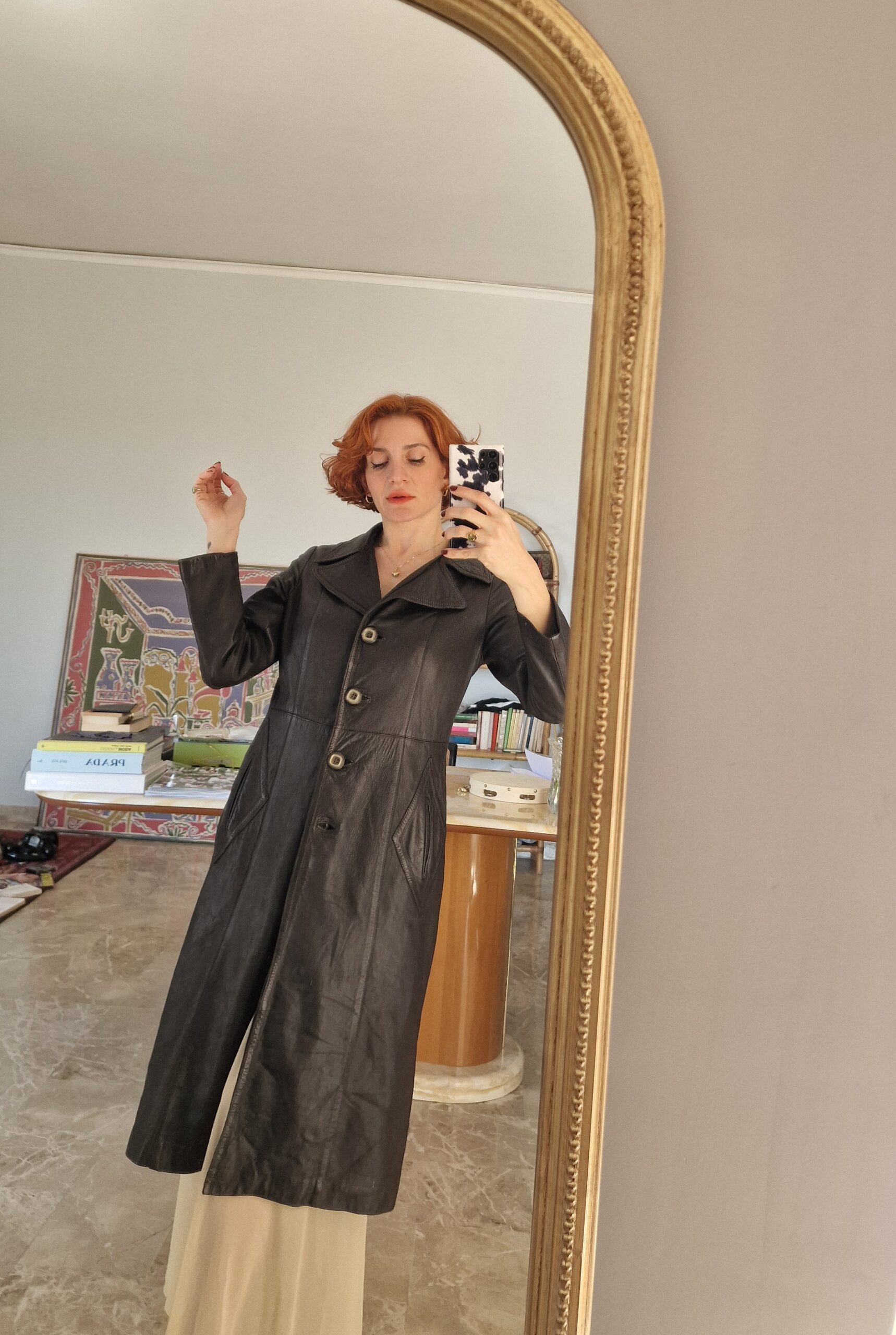 Trench coat vintage artigianale in vera pelle testa di moro tg40/42 - immagine 8