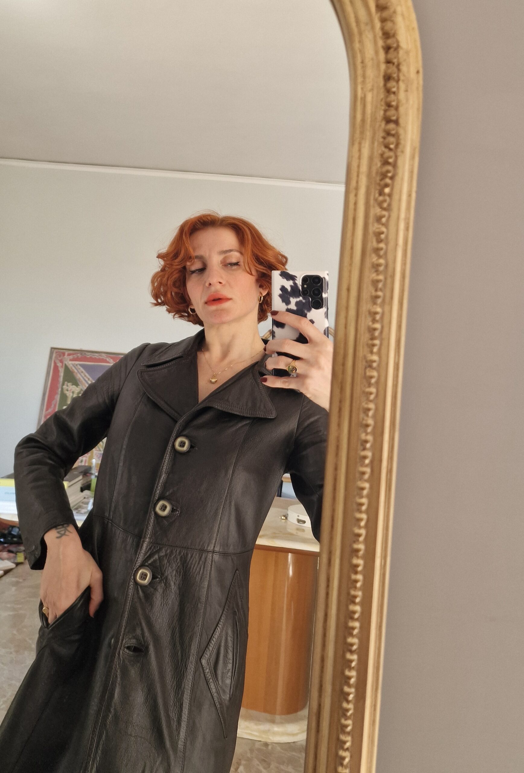 Trench coat vintage artigianale in vera pelle testa di moro tg40/42 - immagine 7