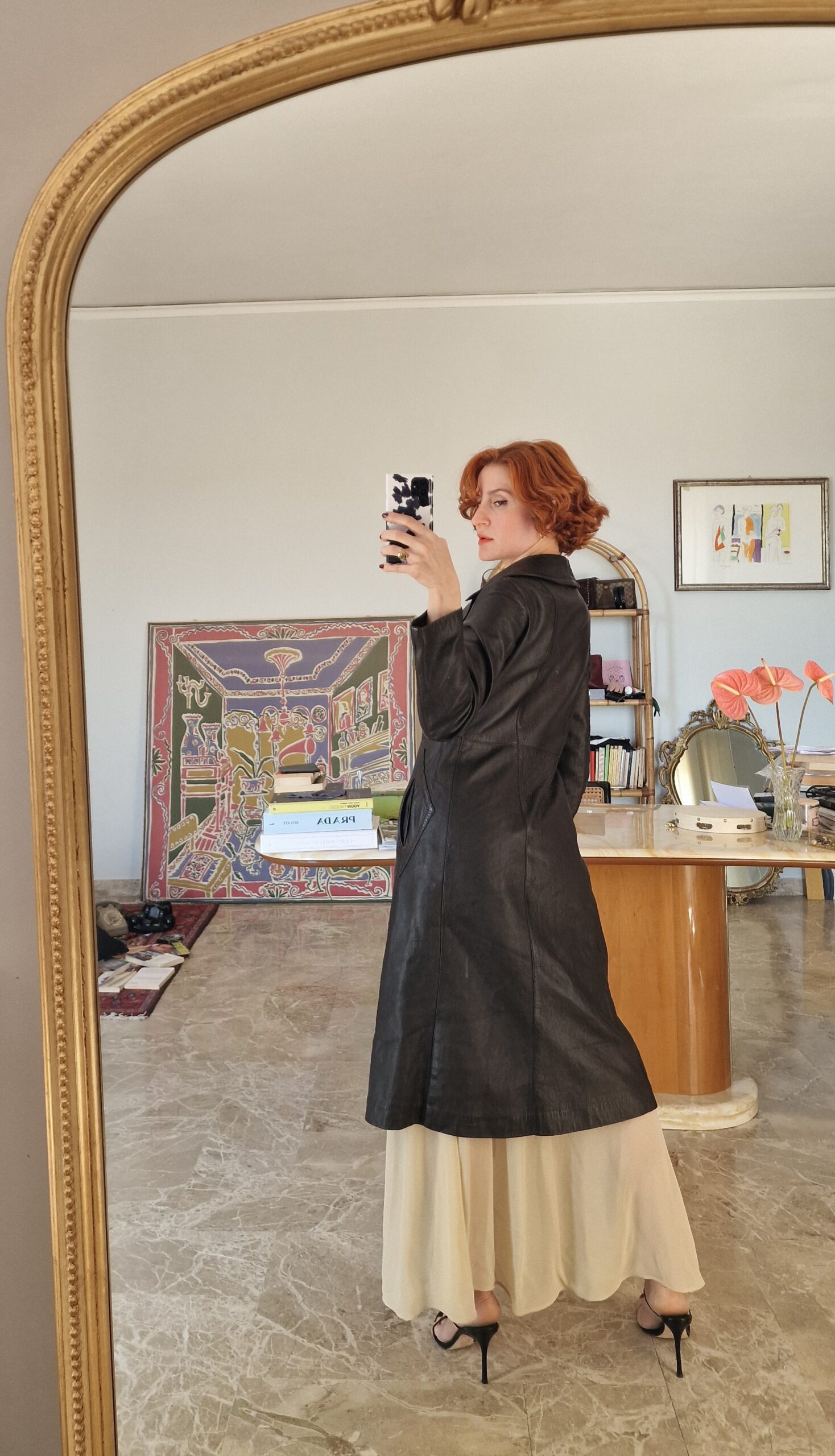 Trench coat vintage artigianale in vera pelle testa di moro tg40/42 - immagine 6