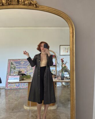 Trench coat vintage artigianale in vera pelle testa di moro tg40/42