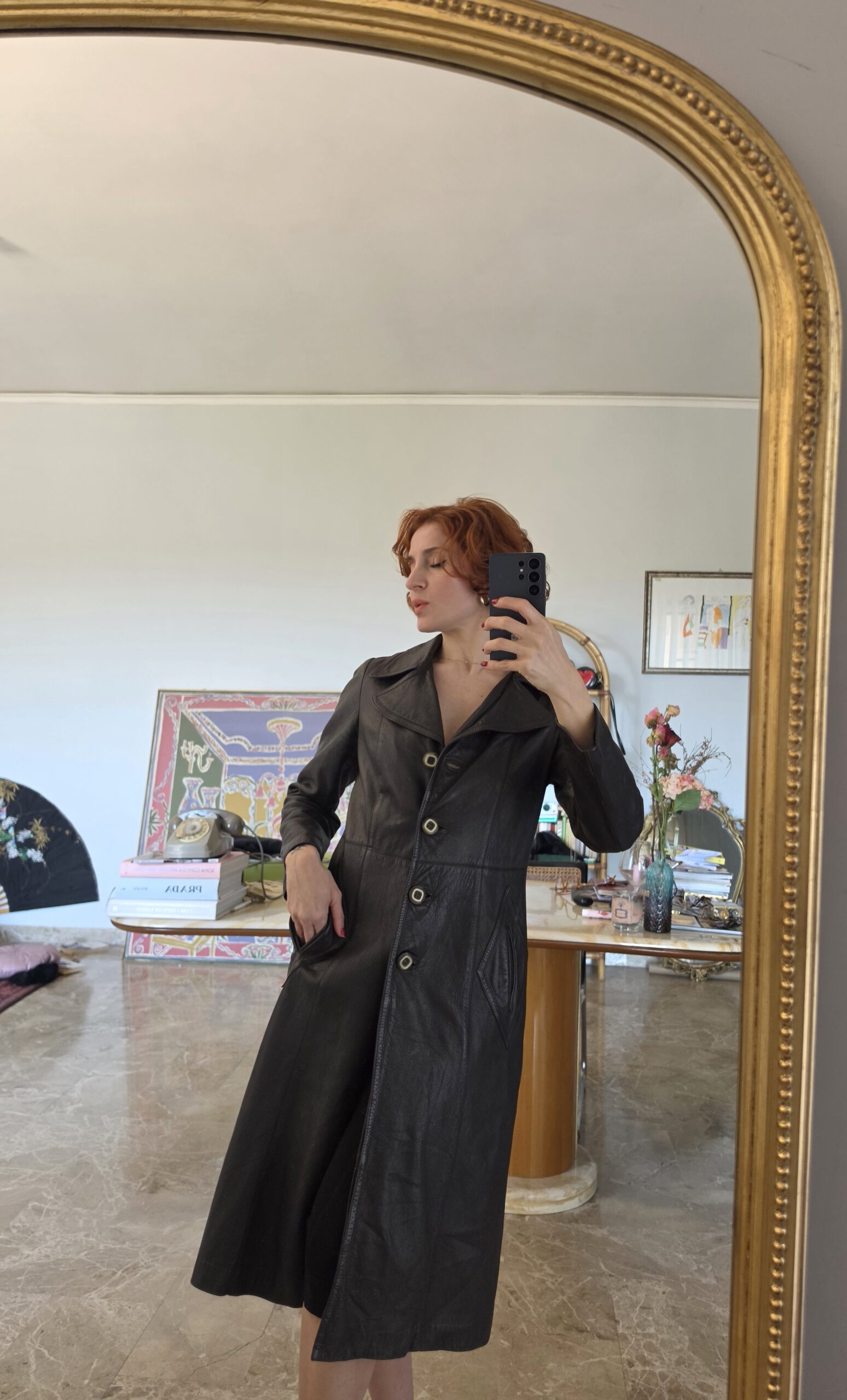Trench coat vintage artigianale in vera pelle testa di moro tg40/42 - immagine 4