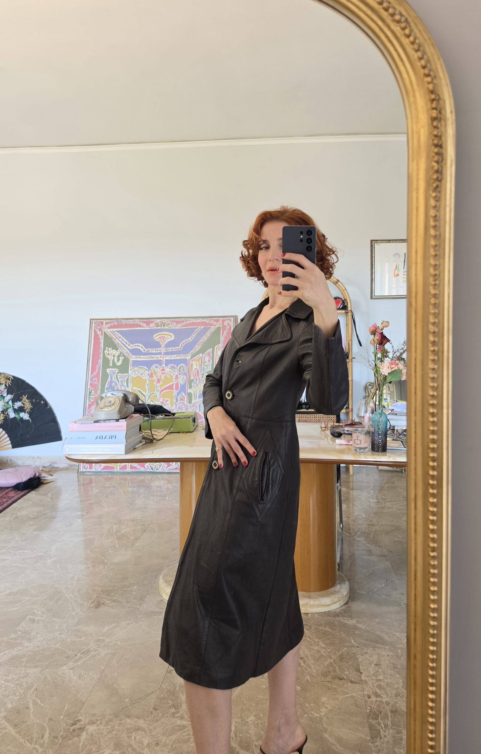 Trench coat vintage artigianale in vera pelle testa di moro tg40/42 - immagine 5
