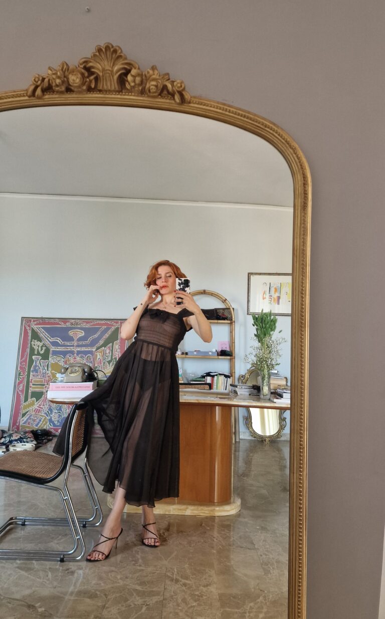 Autentico abito vintage anni 50 in Organza di seta chocolate - immagine 11