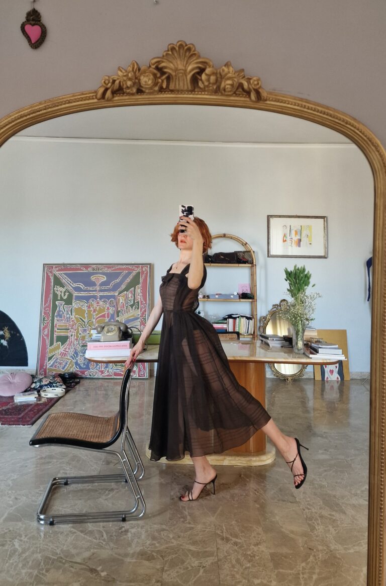 Autentico abito vintage anni 50 in Organza di seta chocolate - immagine 12