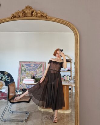 Autentico abito vintage anni 50 in Organza di seta chocolate