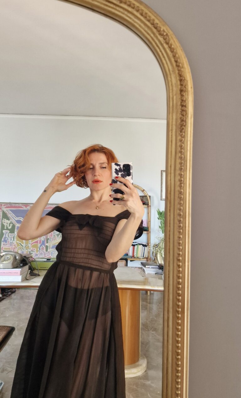 Autentico abito vintage anni 50 in Organza di seta chocolate - immagine 9