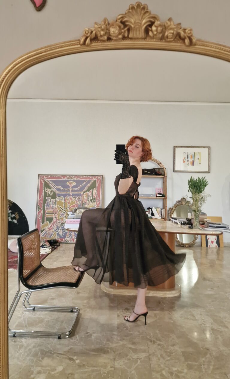 Autentico abito vintage anni 50 in Organza di seta chocolate - immagine 7