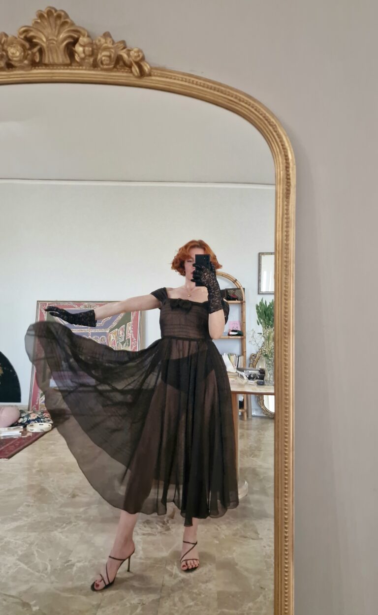 Autentico abito vintage anni 50 in Organza di seta chocolate - immagine 6