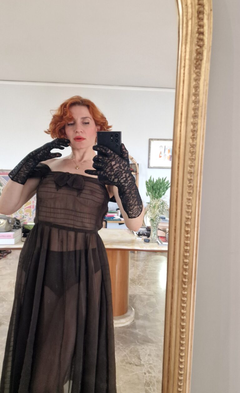 Autentico abito vintage anni 50 in Organza di seta chocolate - immagine 4