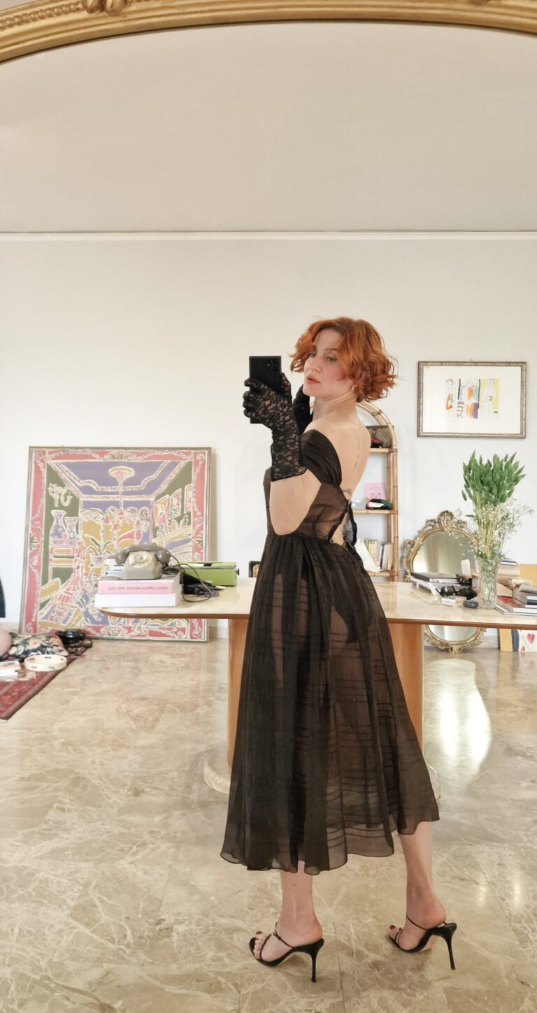 Autentico abito vintage anni 50 in Organza di seta chocolate - immagine 3