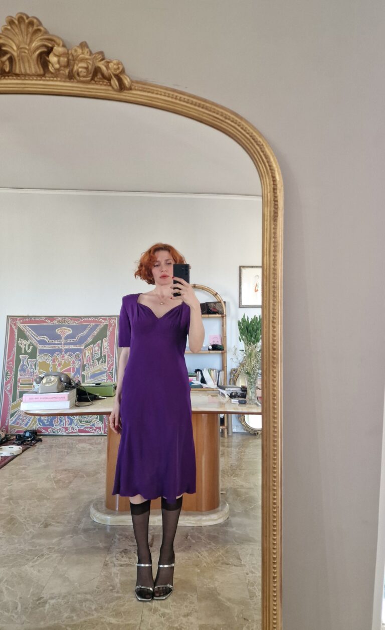 Abito vintage Sartoriale in Pura Seta Viola - immagine 4