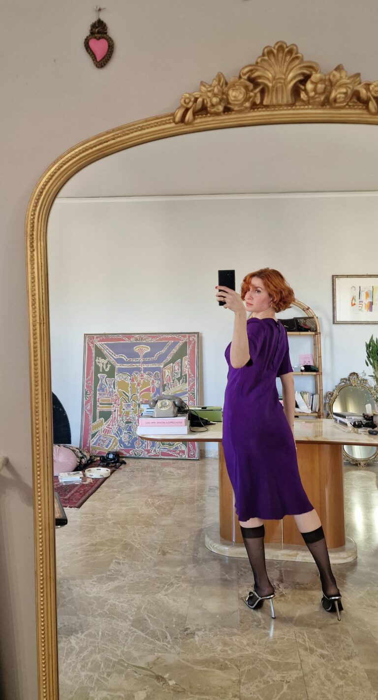 Abito vintage Sartoriale in Pura Seta Viola - immagine 5
