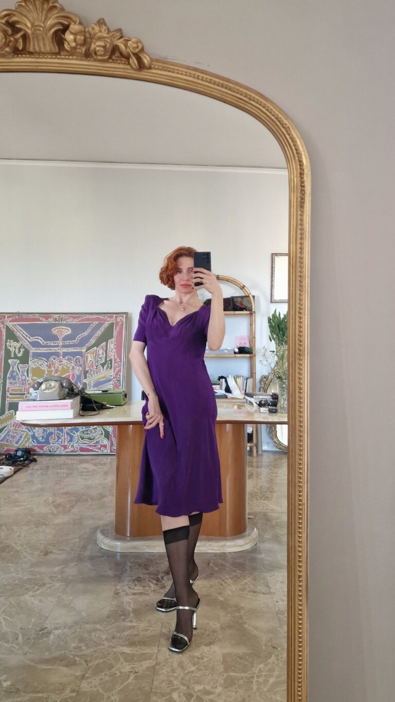 Abito vintage Sartoriale in Pura Seta Viola - immagine 2