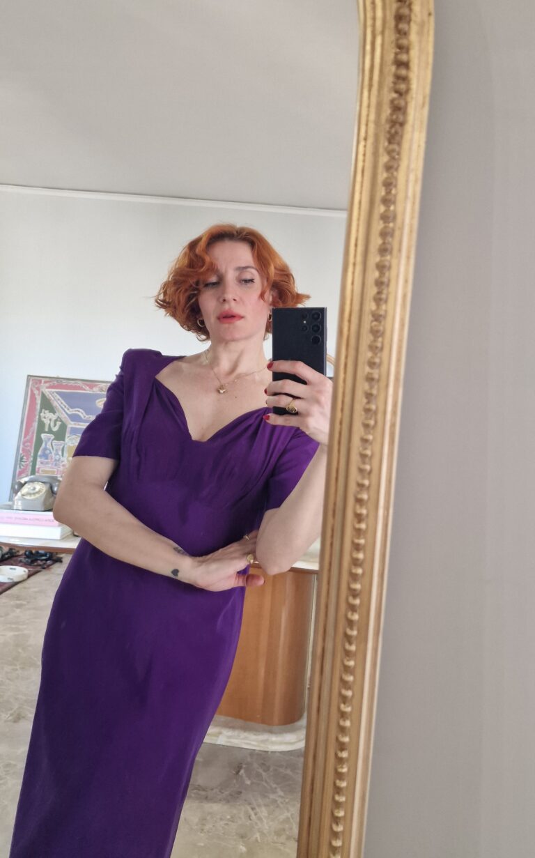 Abito vintage Sartoriale in Pura Seta Viola - immagine 6