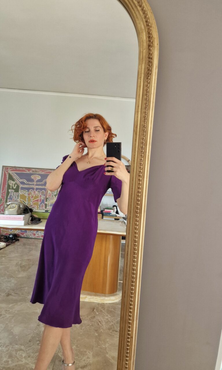 Abito vintage Sartoriale in Pura Seta Viola - immagine 8