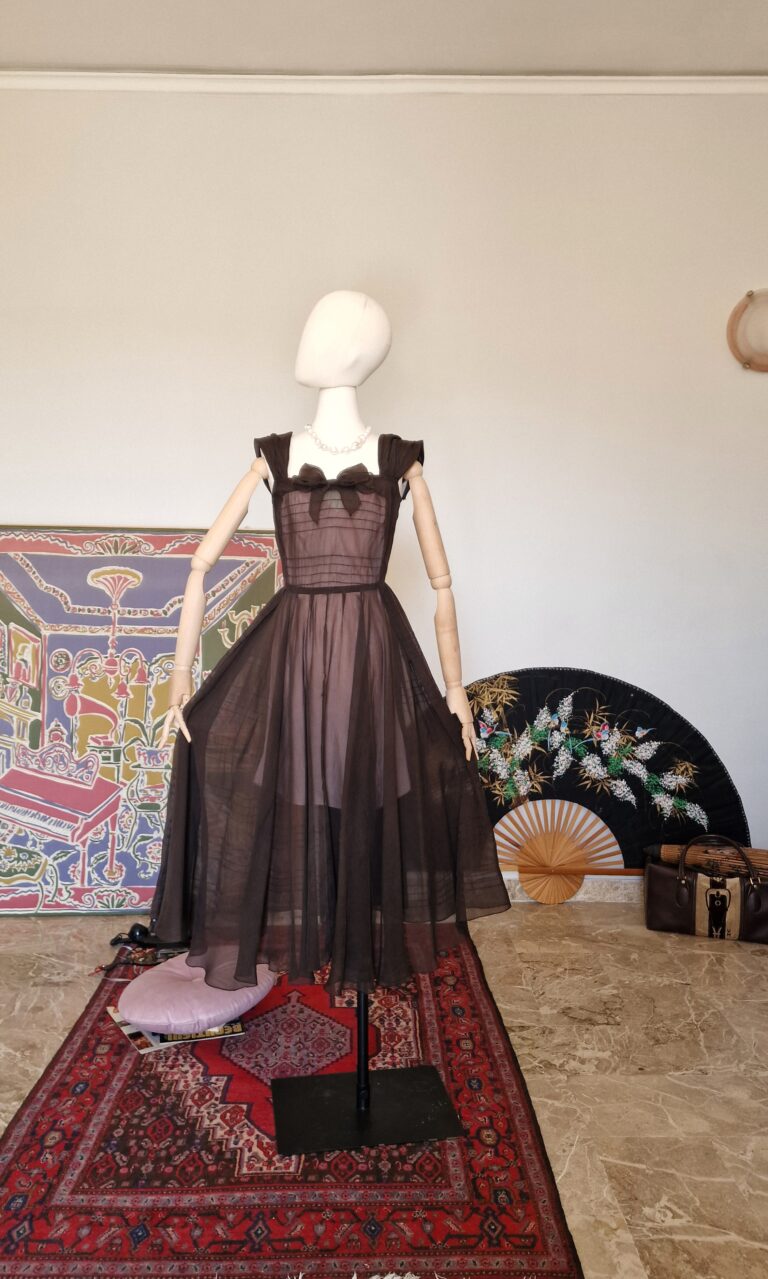Autentico abito vintage anni 50 in Organza di seta chocolate - immagine 15