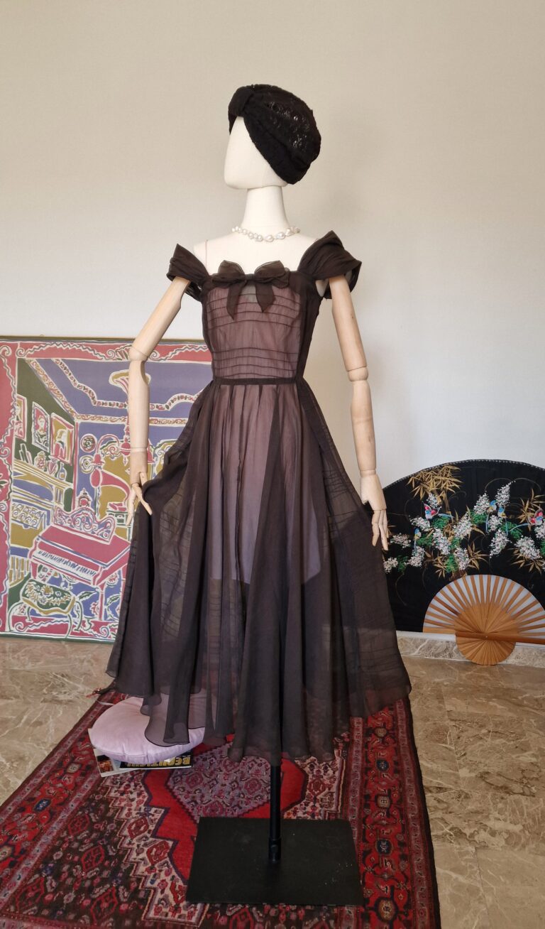 Autentico abito vintage anni 50 in Organza di seta chocolate - immagine 19