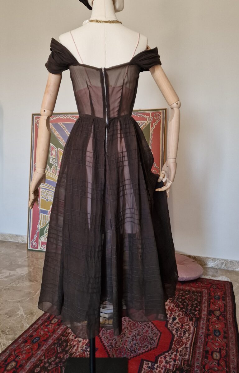 Autentico abito vintage anni 50 in Organza di seta chocolate - immagine 20